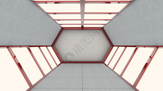 六边形空3d 抽象背景转换 六边形隧道和大门科学地面房间墙纸全息走廊商业技术渲染插图背景