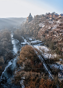 斯莫特里奇乌克兰卡米亚内茨波迪尔斯基斯的斯莫特斯基峡谷和河流节日建筑学建筑城堡历史爬坡旅游城市废墟晴天背景