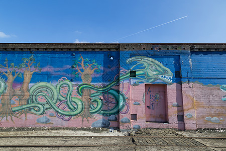 丹麦哥本哈根的格拉菲提穆拉尔建筑学旅行城市艺术家房子喷涂涂鸦文化艺术工业背景图片