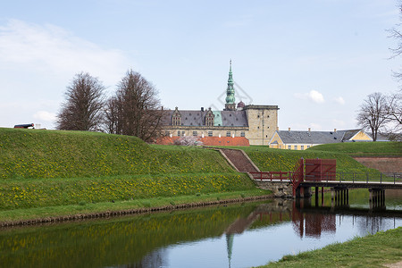 赫尔辛格丹麦Kronborg城堡堡垒遗产吸引力防御村庄建筑学观光砖块地标建筑背景