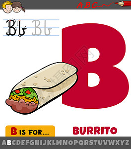 卷饼煎饼字母 B 用漫画卷饼的字母表设计图片