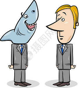 鲨鱼和青年商务人士概念卡通画(HC)背景图片
