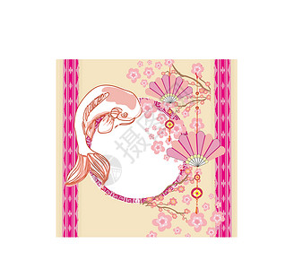 腼腆日本甲子体卡绘画艺术艺术品扇子线圈海报淡水龙鳍插图友谊插画