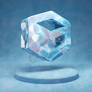 冰块标识多维数据集图标 蓝雪讲台上破裂的蓝色冰块符号背景