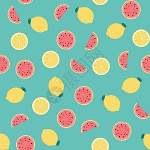 柠檬和西瓜水果无缝模式 矢量说明乐趣食物艺术橙子织物打印纺织品菠萝插图墙纸背景图片