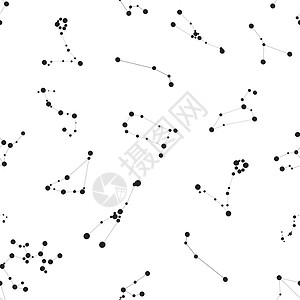 黑点无缝模式 带有 Zodiac 符号和星在宇宙天空背景上 矢量 I 说明魔法星系地球行星日历八字蓝色插图生日科学插画