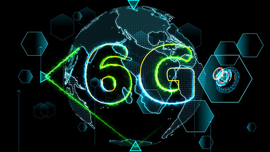 6G 网络超高速互联网数字世界由量子卫星 3D 渲染发送数据背景图片