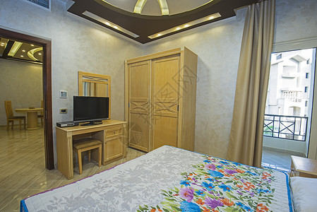 室内双卧房设计内部设计风格窗帘装饰床垫房子枕头双人床瓷砖卧室梳妆台背景图片
