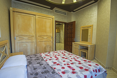 室内双卧房设计内部设计住宅奢华镜子公寓床垫双人床桌子房子建筑学展示背景图片