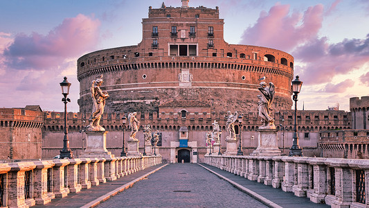 圣安吉洛圣天使城堡在意大利罗马罗马的Castel SantAngelo 在日出时无人居住的历史纪念碑古物古董城市建筑寺庙大理石风格文化首背景