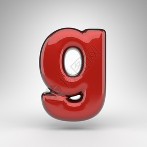 白色背景上的字母 G 小写 具有光滑金属表面的红色汽车油漆 3D 字母背景图片