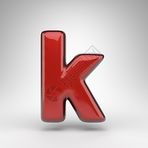 白色背景上的小写字母 K 具有光滑金属表面的红色汽车油漆 3D 字母背景图片