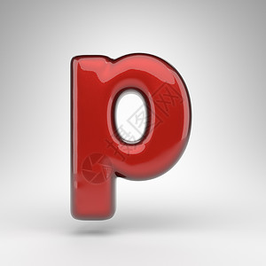 白色背景上的小写字母 P 具有光滑金属表面的红色汽车油漆 3D 字母背景图片