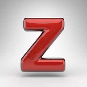 白色背景上的字母 Z 大写 具有光滑金属表面的红色汽车油漆 3D 字母背景图片