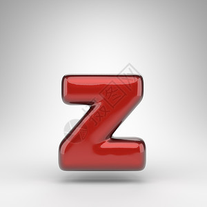 白色背景上的字母 Z 小写 具有光滑金属表面的红色汽车油漆 3D 字母背景图片