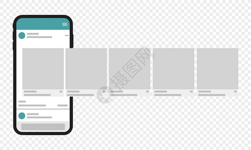 社交媒体移动应用程序页面模板 轮播帖子界面嘲笑技术丝带概念小样插图旋转木马手机屏幕背景图片