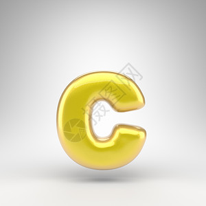白色背景上的小写字母 C 具有光滑金属表面的黄色汽车油漆 3D 字母背景图片