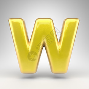 白色背景上的字母 W 大写 具有光滑金属表面的黄色汽车油漆 3D 字母背景图片