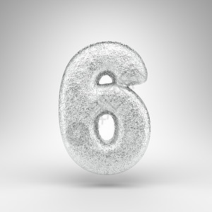 白色背景上的数字 6 具有光泽金属质感的折痕铝箔 3D 数字背景图片