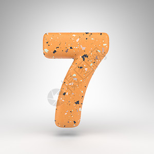 白色背景上的数字 7 具有橙色水磨石图案纹理的 3D 数字背景图片