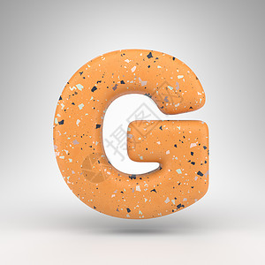白色背景上的字母 G 大写 带有橙色水磨石图案纹理的 3D 字母背景图片