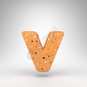白色背景上的字母 V 小写 带有橙色水磨石图案纹理的 3D 字母背景图片