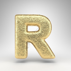 R44白色背景上的大写字母 R 具有光泽金属质感的折痕金箔 3D 字母背景