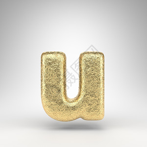 白色背景上的小写字母 U 具有光泽金属质感的折痕金箔 3D 字母背景图片