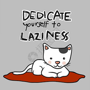垫子上睡觉猫致力于坐在红色枕头卡通矢量图案上的懒惰猫插画