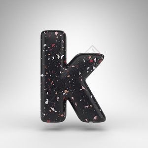 白色背景上的小写字母 K 带有黑色水磨石图案纹理的 3D 字母背景图片