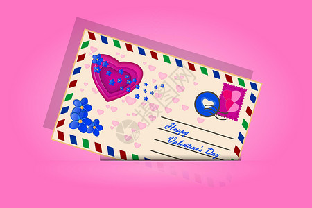 电子明信片粉红色背景上孤立的情人节信封插画