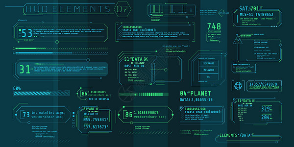 标题文本框一套未来界面 HUD 文本元素电子产品插图用户造型网络数据标题显示器图表技术设计图片
