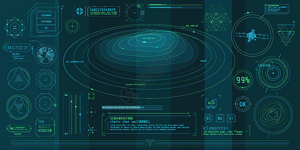 一套关于地形学的稀薄元素高科技造型科学数据监视器界面电脑图表地理信息插画