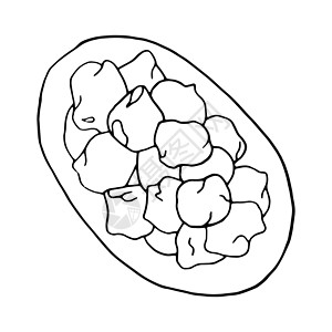 矢量手绘涂鸦芝麻 pakora 印度甜点 菜单咖啡馆标签和包装的设计草图元素 白色背景上的插图背景图片