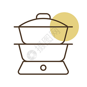 中西双厨双锅炉矢量图标 厨电汽船饮食美食食物烹饪厨具标识工具技术厨房插画