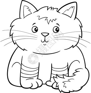 可爱的毛茸茸的猫或小猫卡通人物着色书页高清图片