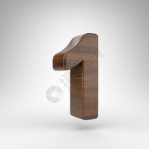 白色背景上的数字 1 具有棕色木纹的深色橡木 3D 数字背景图片
