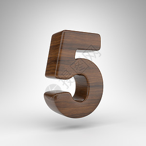 白色背景上的数字 5 具有棕色木纹的深色橡木 3D 数字背景图片