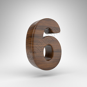 白色背景上的数字 6 具有棕色木纹的深色橡木 3D 数字背景图片