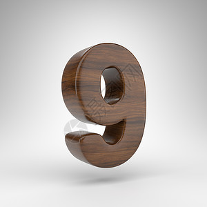 白色背景上的数字 9 具有棕色木纹的深色橡木 3D 数字背景图片