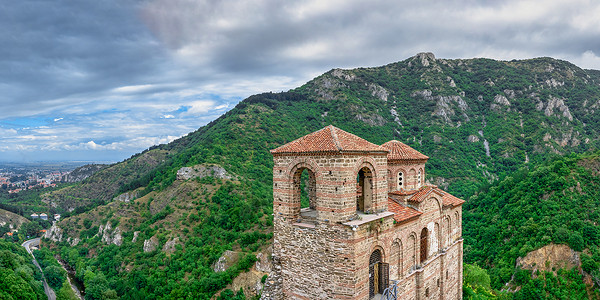 保加利亚中世纪的Asens堡垒壁画宗教教会建筑民族复兴旅行历史建筑学悬崖背景图片