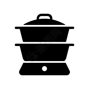 中西双厨双锅炉矢量字形图标 厨电机器饮食技术炊具厨具蒸汽标识食物厨房家庭插画