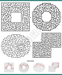 迷宫图迷宫游戏图设置与解决方案插画