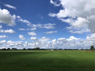 弗里斯兰语斯奈克周围多云的弗里斯人风景绿色风车农田背景