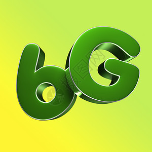 3D 插图 6G 绿色隔离在黄绿色背景上 带有剪切路径背景图片