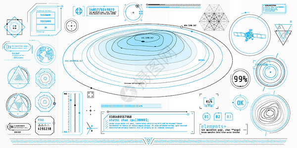 一套关于地形学的稀薄元素造型卫星网络数据电子产品技术信息软件监视器用户插画
