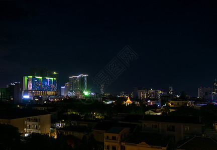中央市中心phnom pinh城市天线夜景 坎波迪亚世界建筑物城市天际风景高视野娜迦摩天大楼景观背景图片
