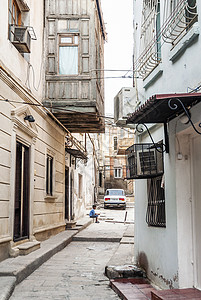 阿塞拜疆人baku市阿泽拜扬老城街遗产建筑历史性街道城市街景市中心背景
