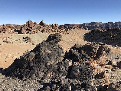 迭代山周围的景观顶峰岩石太阳火山蓝天月亮高清图片