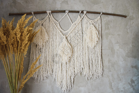 花边挂墙手工黄麻装饰品家居爱好绳索编织针织棉布织物高清图片